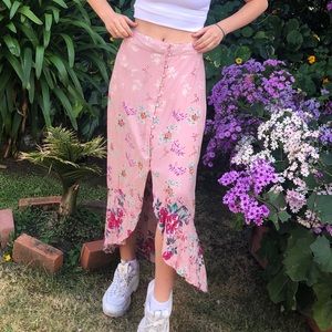 💖SOLD💖Pink Floral Midi Skirt!